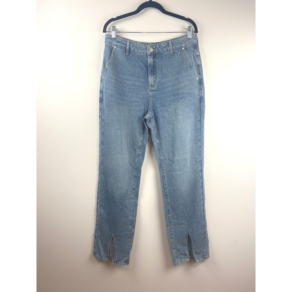 NWT Commense Blue High Waist Front Slit Straight Leg Jeans Large - Picture 2 of 7